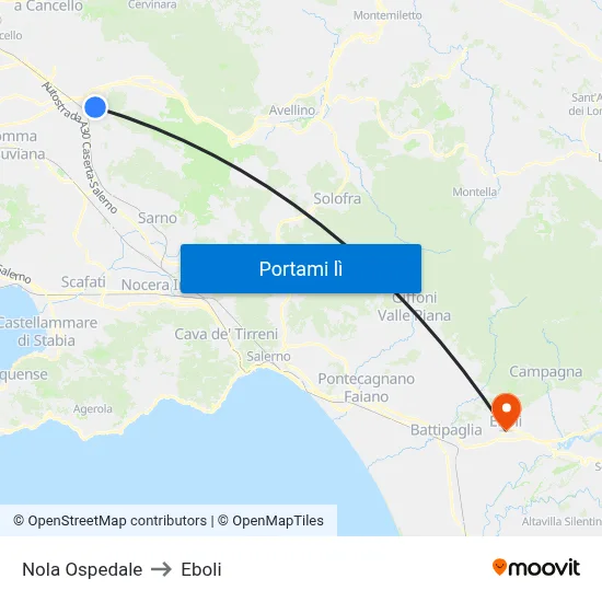 Nola Ospedale to Eboli map
