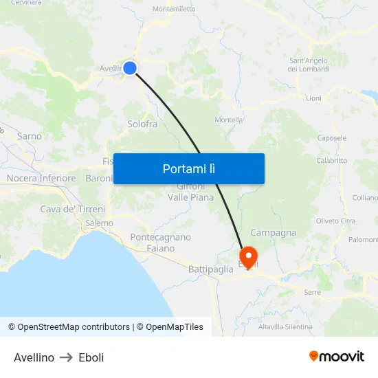 Avellino to Eboli map