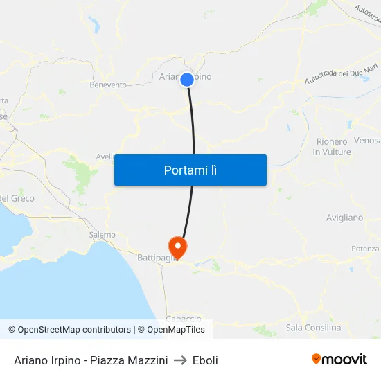 Ariano Irpino - Piazza Mazzini to Eboli map