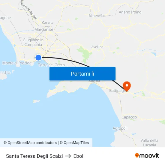 Santa Teresa Degli Scalzi to Eboli map