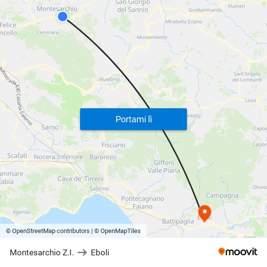 Montesarchio Z.I. to Eboli map