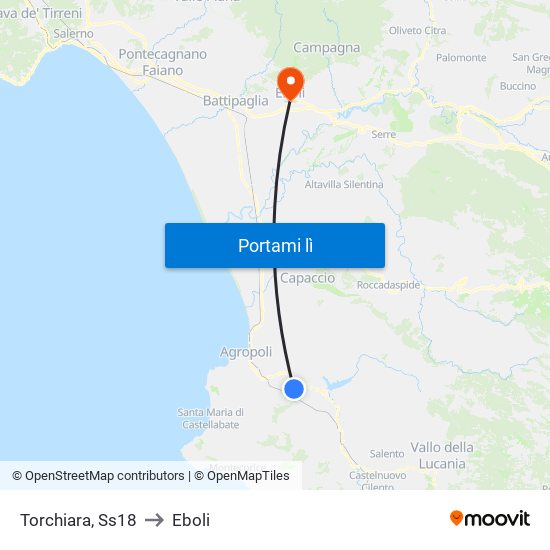 Torchiara, Ss18 to Eboli map