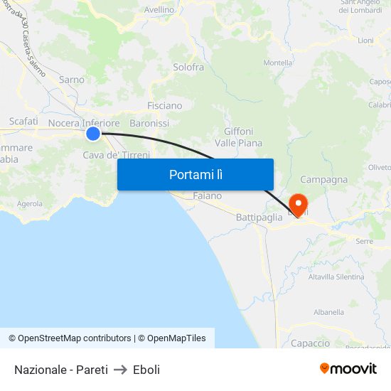 Nazionale - Pareti to Eboli map