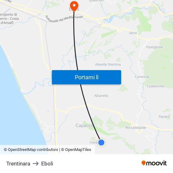 Trentinara to Eboli map