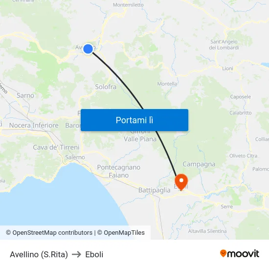 Avellino (S.Rita) to Eboli map