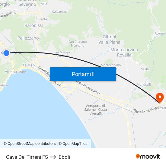 Cava De' Tirreni FS to Eboli map