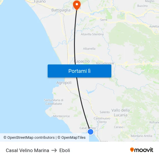 Casal Velino Marina to Eboli map