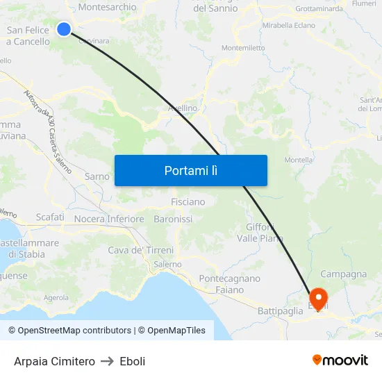 Arpaia Cimitero to Eboli map