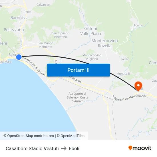 Casalbore Stadio Vestuti to Eboli map