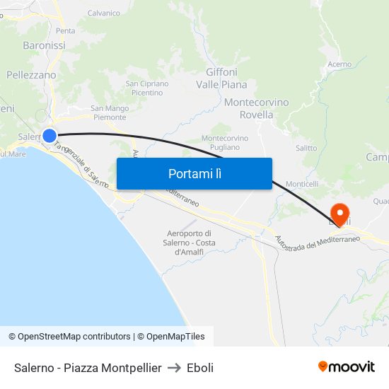 Salerno - Piazza Montpellier to Eboli map