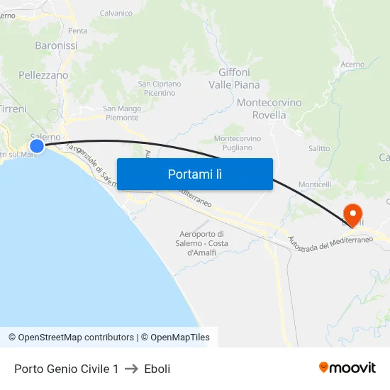 Porto Genio Civile 1 to Eboli map