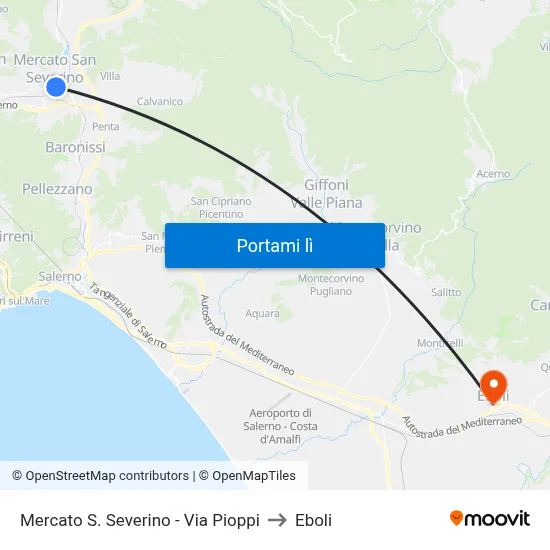 Mercato S. Severino - Via Pioppi to Eboli map