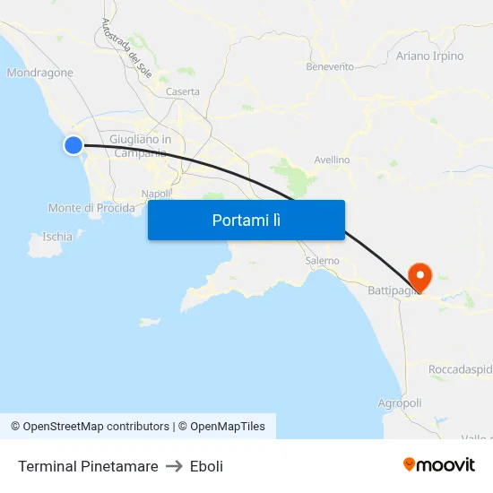 Terminal Pinetamare to Eboli map