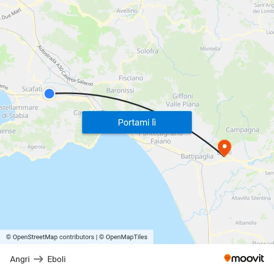 Angri to Eboli map