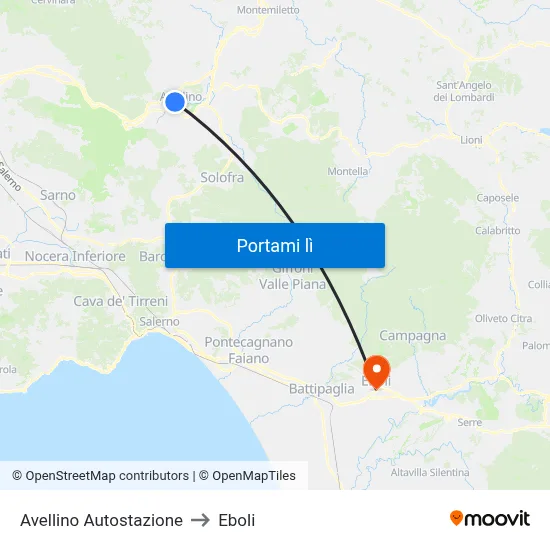 Avellino Autostazione to Eboli map