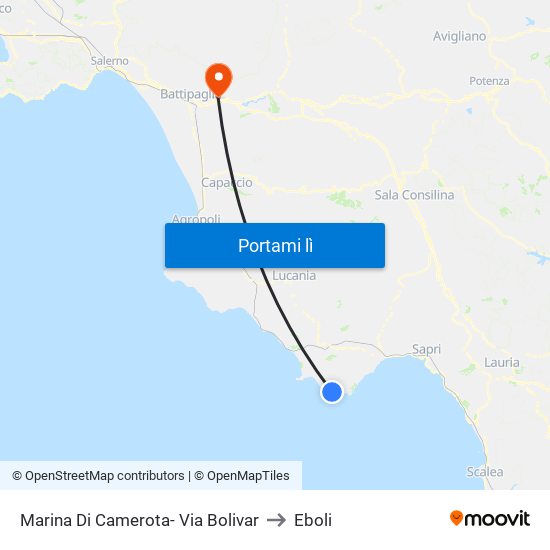 Marina Di Camerota- Via Bolivar to Eboli map