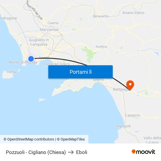 Pozzuoli - Cigliano (Chiesa) to Eboli map