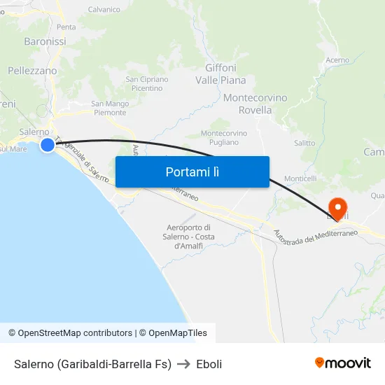 Salerno (Garibaldi-Barrella Fs) to Eboli map