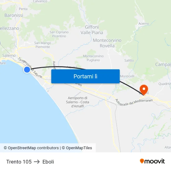 Trento 105 to Eboli map