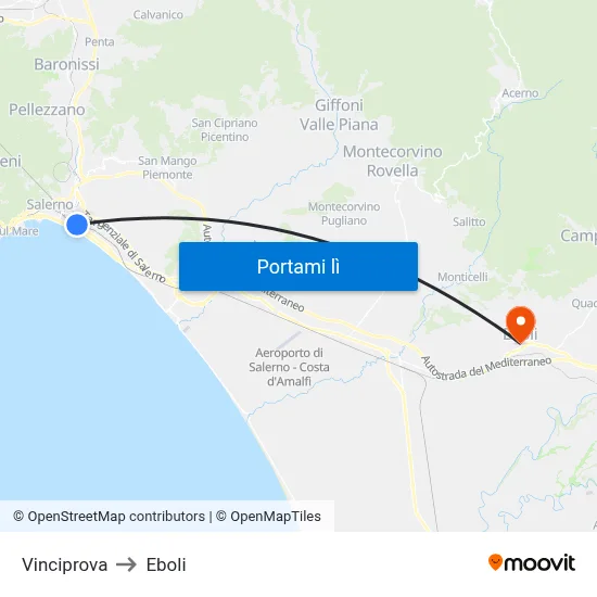 Vinciprova to Eboli map