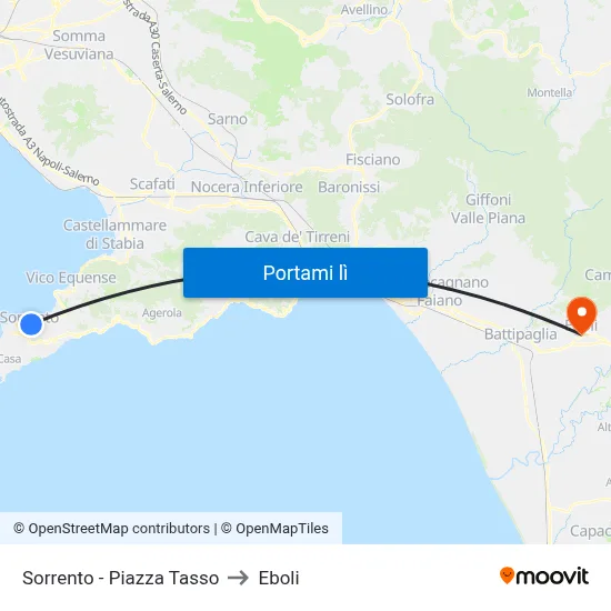 Sorrento - Piazza Tasso to Eboli map