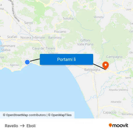 Ravello to Eboli map