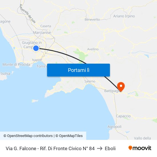 Via G. Falcone - Rif. Di Fronte Civico N° 84 to Eboli map