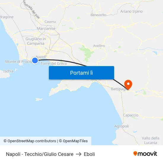 Napoli - Tecchio/Giulio Cesare to Eboli map