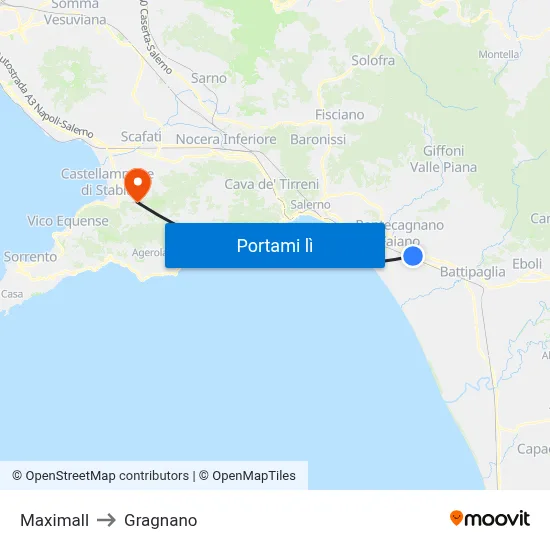 Maximall to Gragnano map