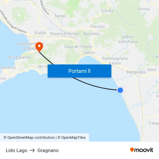 Lido Lago to Gragnano map