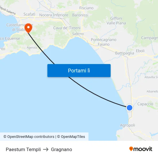 Paestum Templi to Gragnano map
