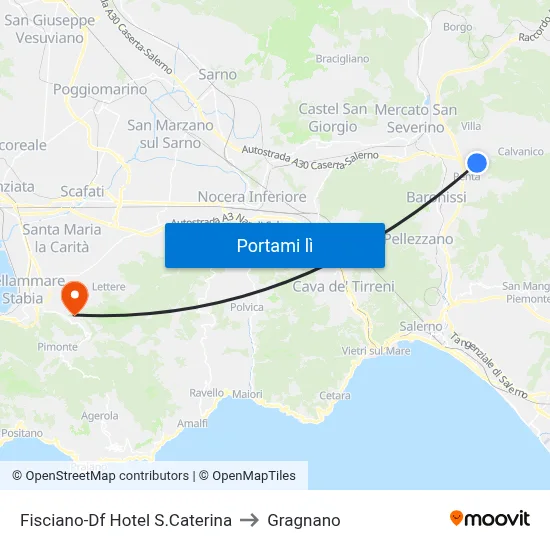 Fisciano-Df Hotel S.Caterina to Gragnano map