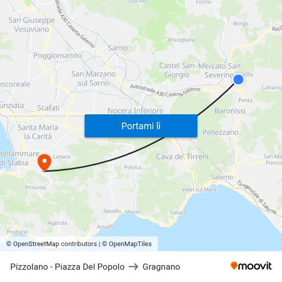 Pizzolano - Piazza Del Popolo to Gragnano map