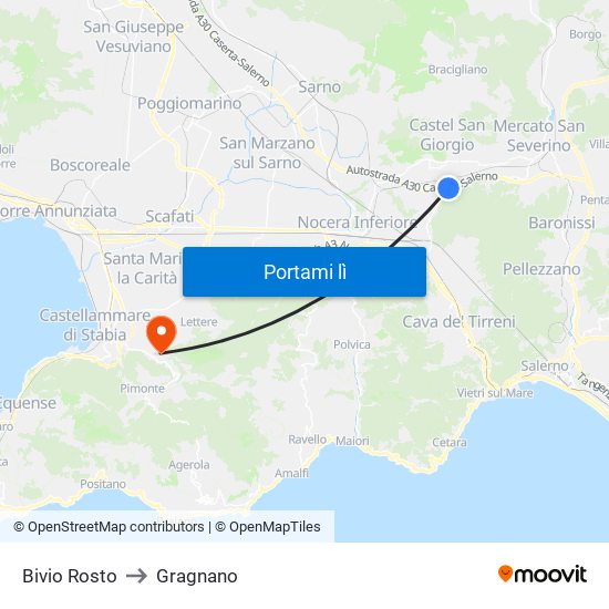 Bivio Rosto to Gragnano map