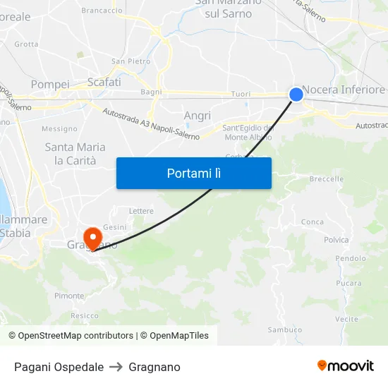 Pagani Ospedale to Gragnano map