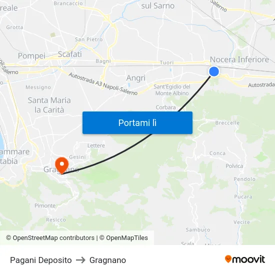 Pagani Deposito to Gragnano map