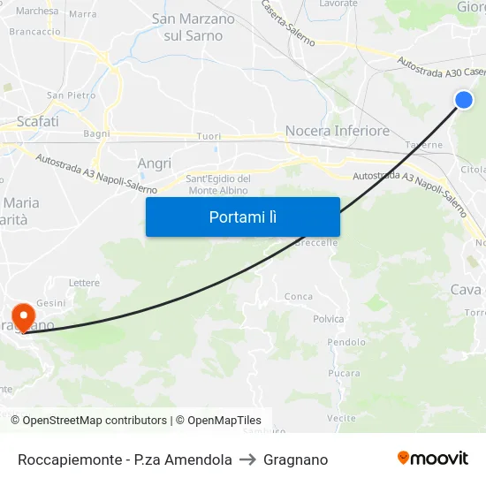 Roccapiemonte - P.za Amendola to Gragnano map