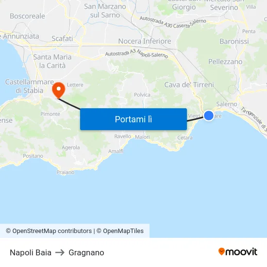 Napoli Baia to Gragnano map