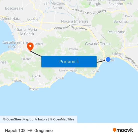 Napoli 108 to Gragnano map