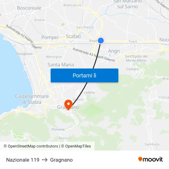 Nazionale 119 to Gragnano map