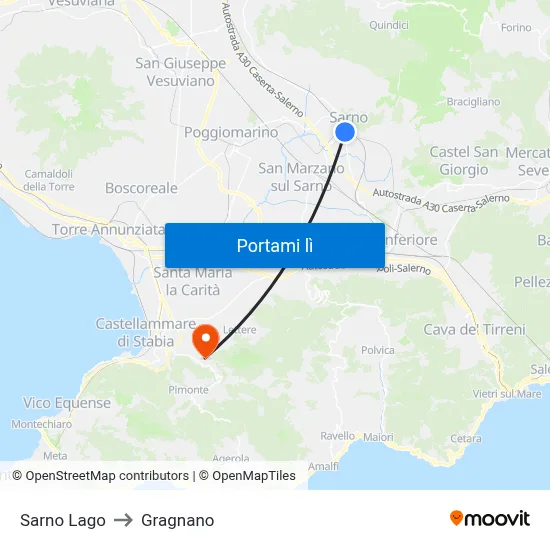 Sarno Lago to Gragnano map