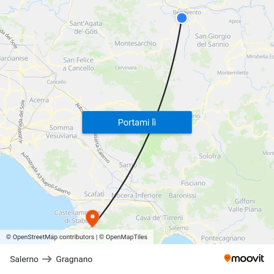 Salerno to Gragnano map