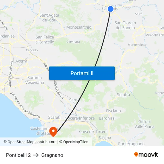Ponticelli 2 to Gragnano map