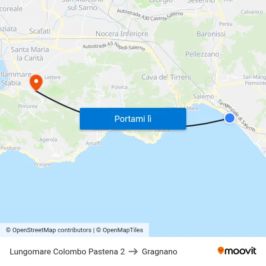 Lungomare Colombo Pastena 2 to Gragnano map