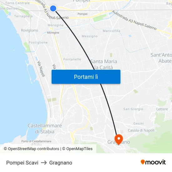 Pompei Scavi to Gragnano map