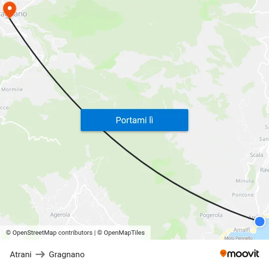 Atrani to Gragnano map