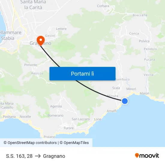 S.S. 163, 28 to Gragnano map