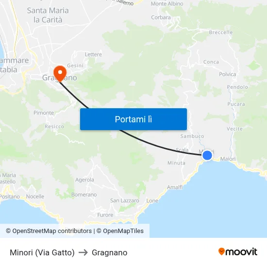 Minori (Via Gatto) to Gragnano map