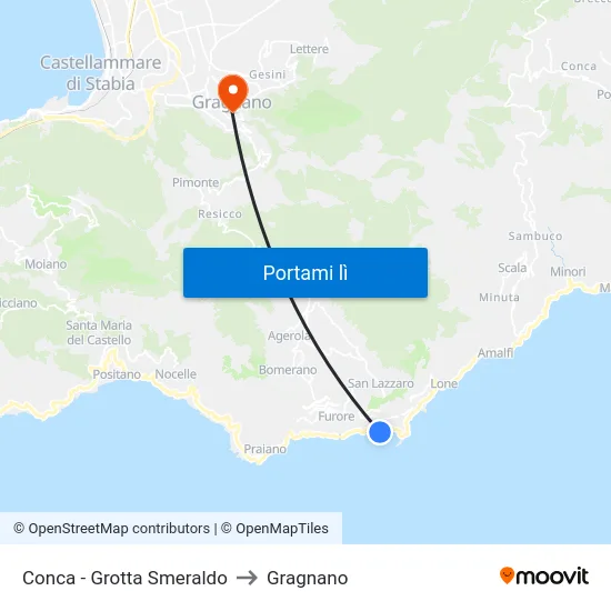 Conca - Grotta Smeraldo to Gragnano map
