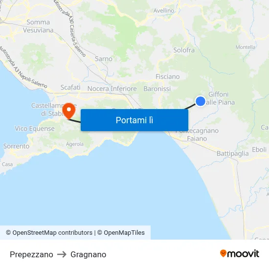 Prepezzano to Gragnano map